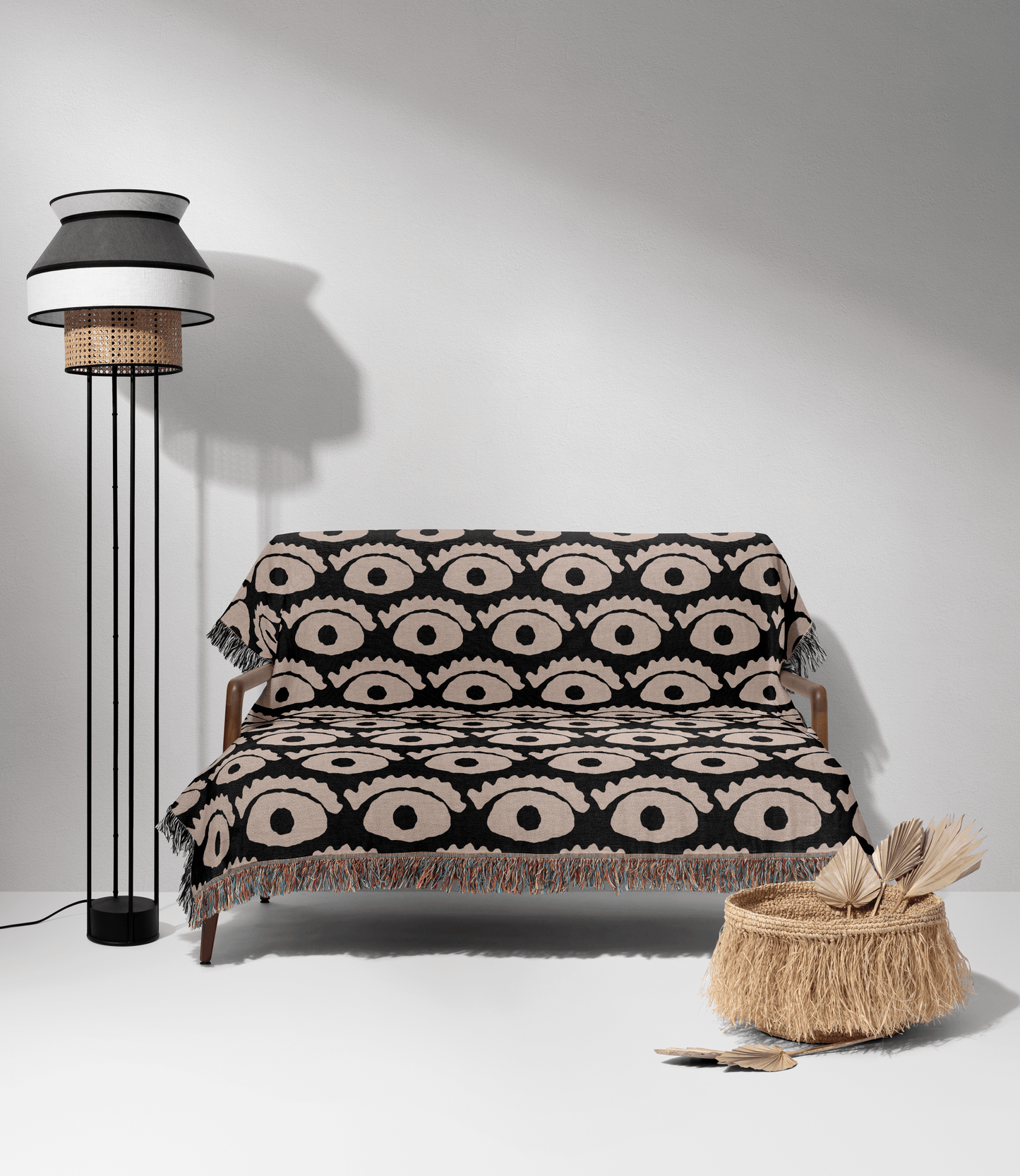 All-Seeing Eye Woven Cotton Blanket in Black and Beige