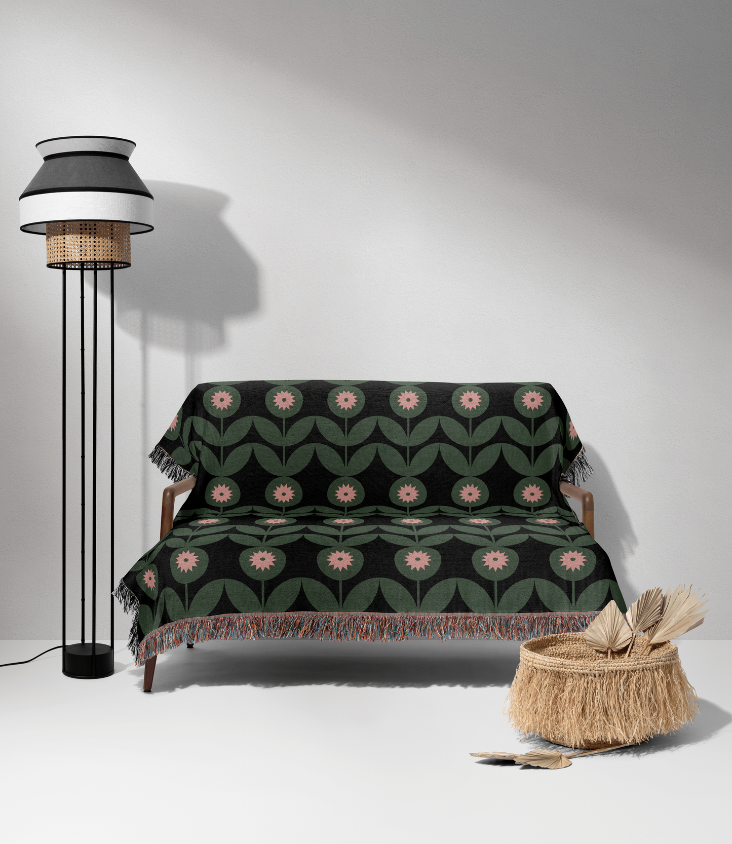 Retro Botanical Bloom Woven Throw Blanket