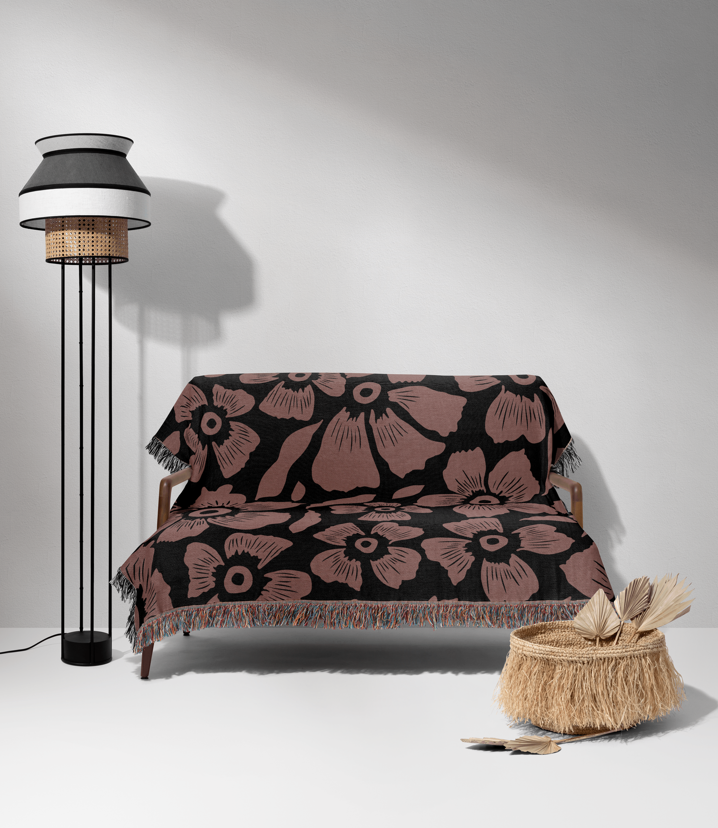 Blush Noir Floral Woven Throw Blanket