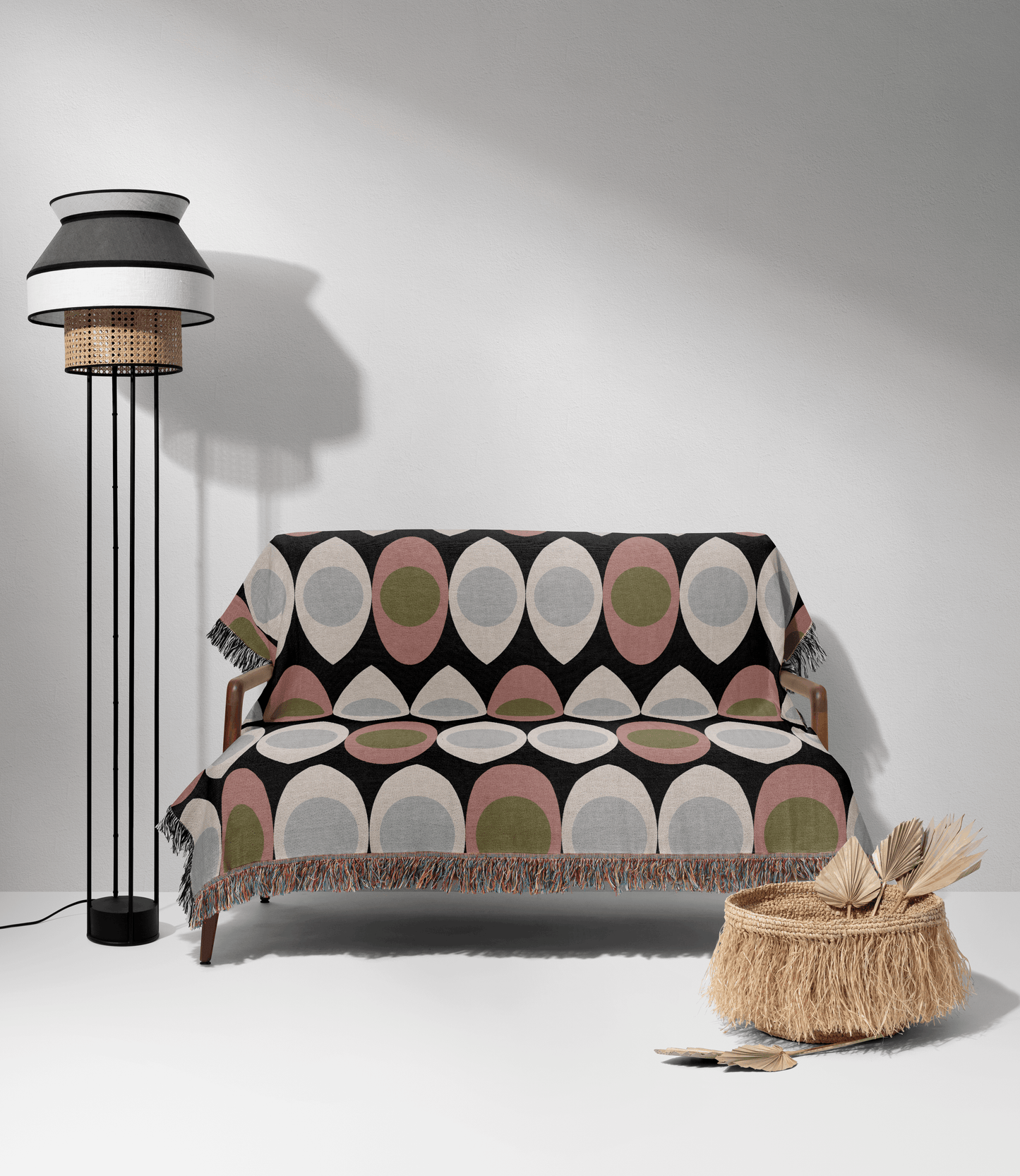 Retro Oval Mid-Century Modern Woven Throw Blanket