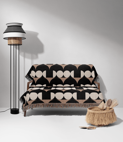 Beige and Black Modern Minimalist Woven Throw Blanket