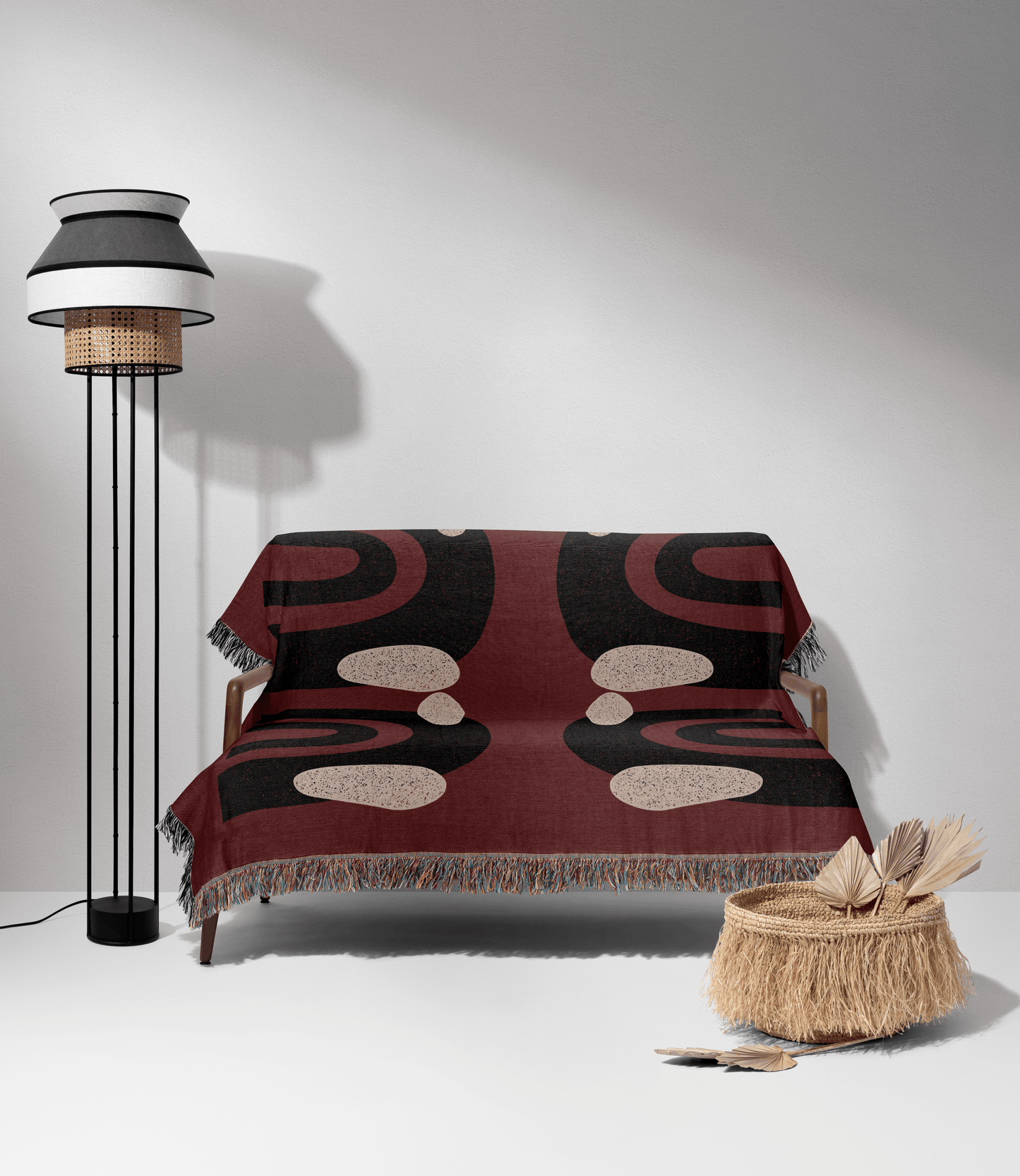Retro Arch Woven Throw Blanket – Burgundy & Black Modernist