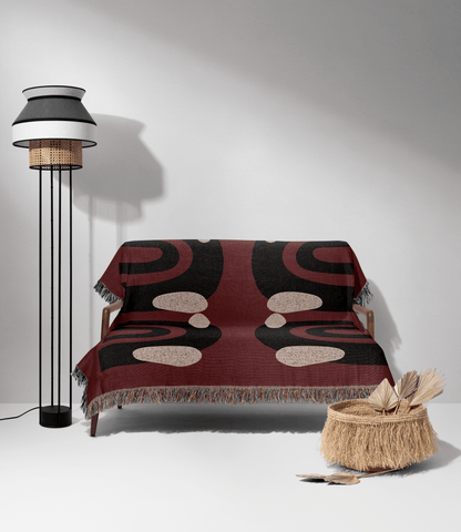 Retro Arch Woven Throw Blanket – Burgundy & Black Modernist