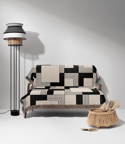 Beige and Black Modern Checkered Throw Blanket