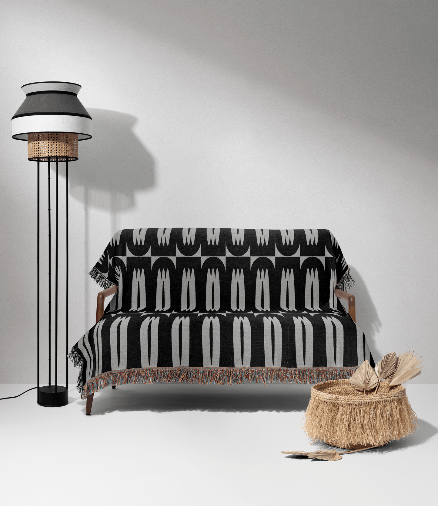 Retro Modern Woven Throw Blanket – Black & Gray Mid-Century