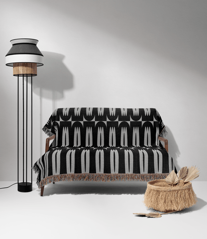 Retro Modern Woven Throw Blanket – Black & Gray Mid-Century