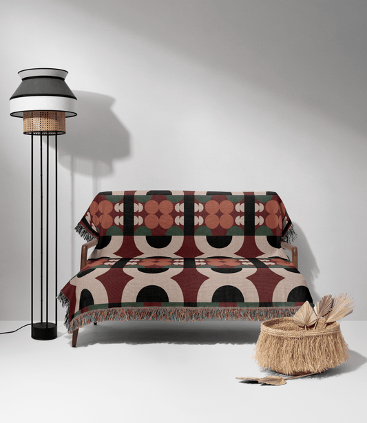 Retro Modern Geometric Woven Throw Blanket