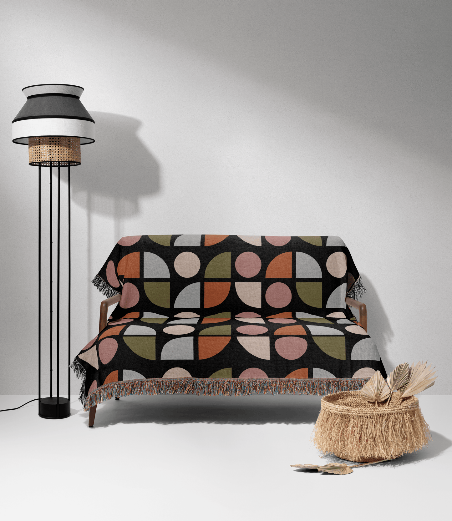 Colorful Geometric Woven Cotton Throw Blanket – Retro Modern Design