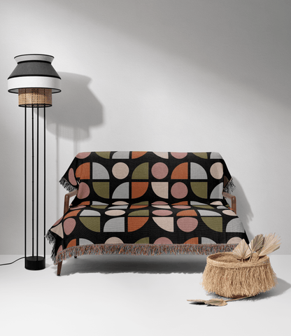 Colorful Geometric Woven Cotton Throw Blanket – Retro Modern Design