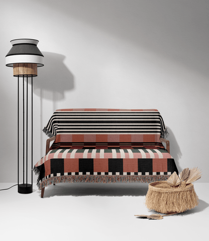 Modern Checkered Stripes Woven Throw Blanket