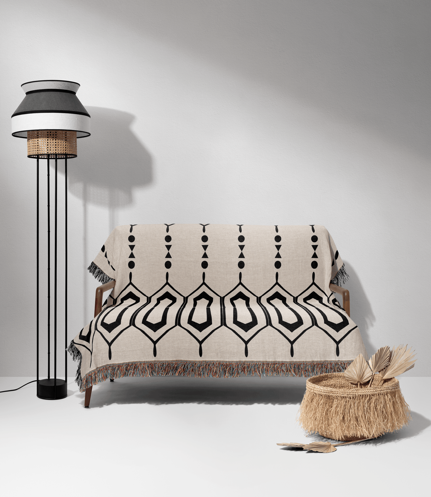 Black & Ivory Folk Throw Blanket