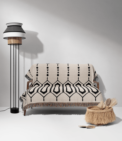 Black & Ivory Folk Throw Blanket