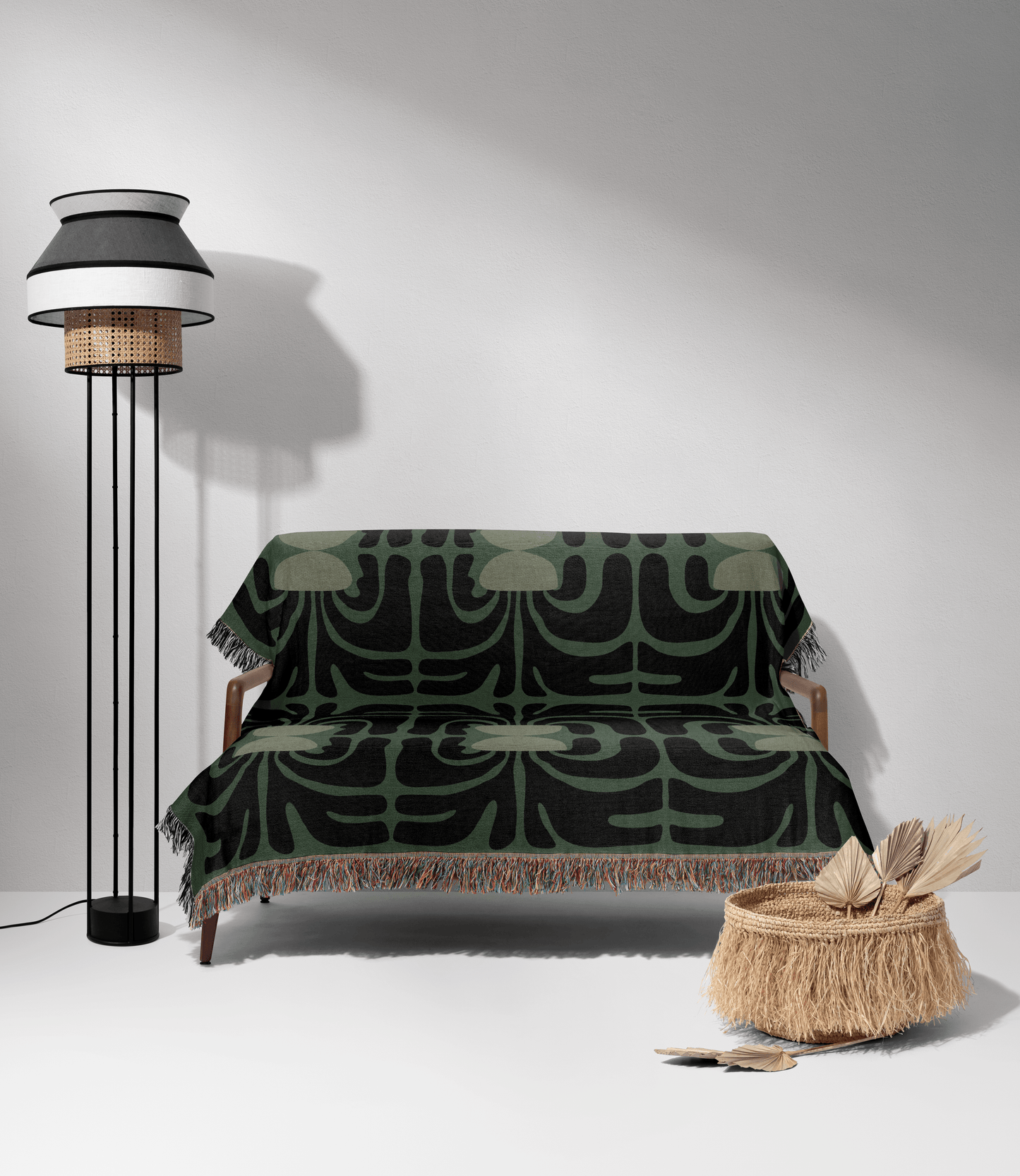 Olive Green & Charcoal Matisse Retro Woven Throw Blanket