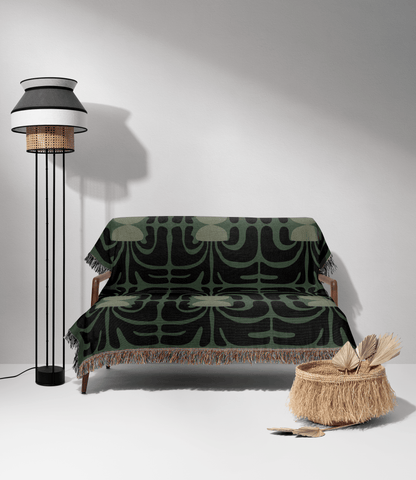 Olive Green & Charcoal Matisse Retro Woven Throw Blanket