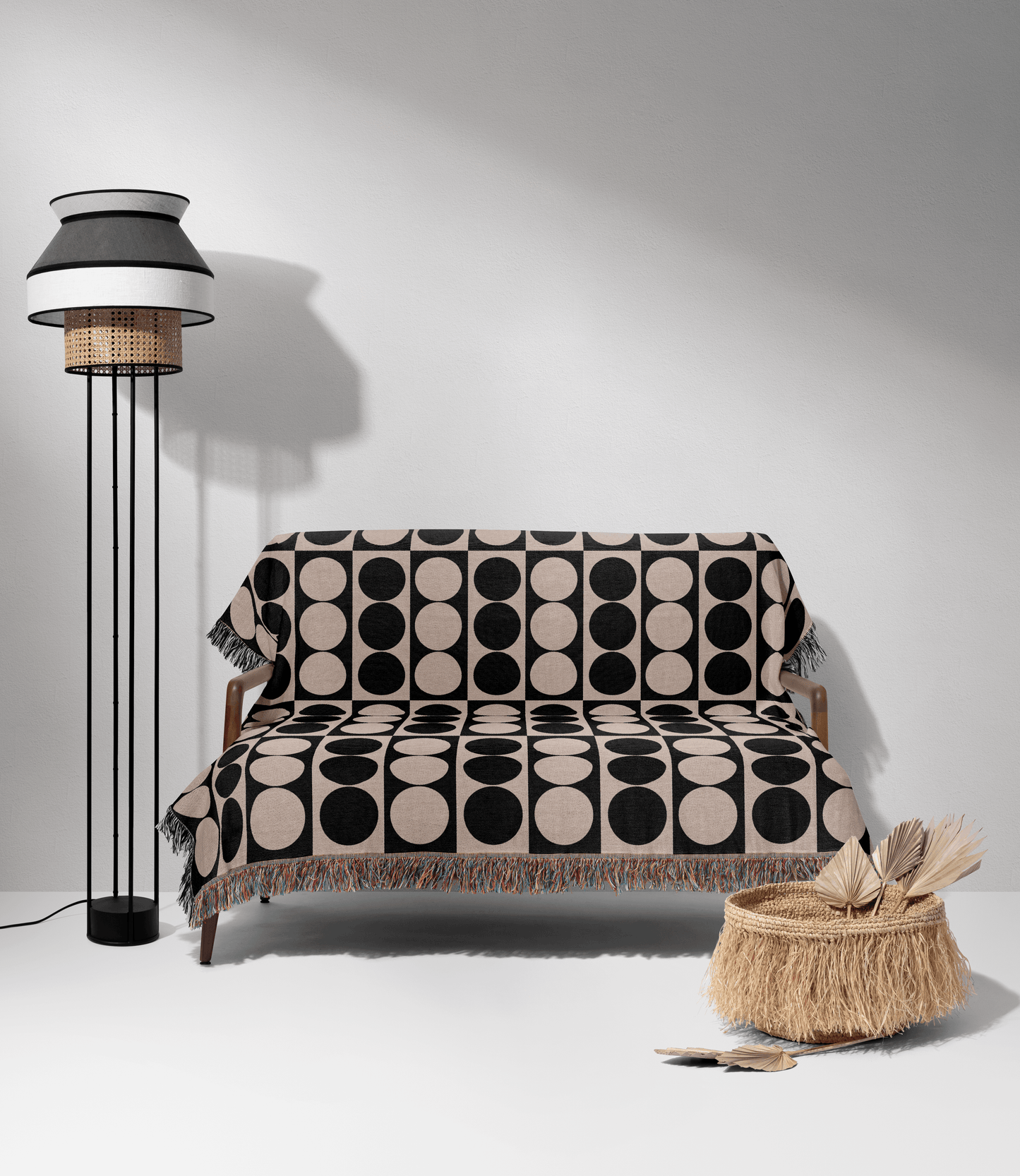 Monochrome Retro Grid Woven Throw Blanket