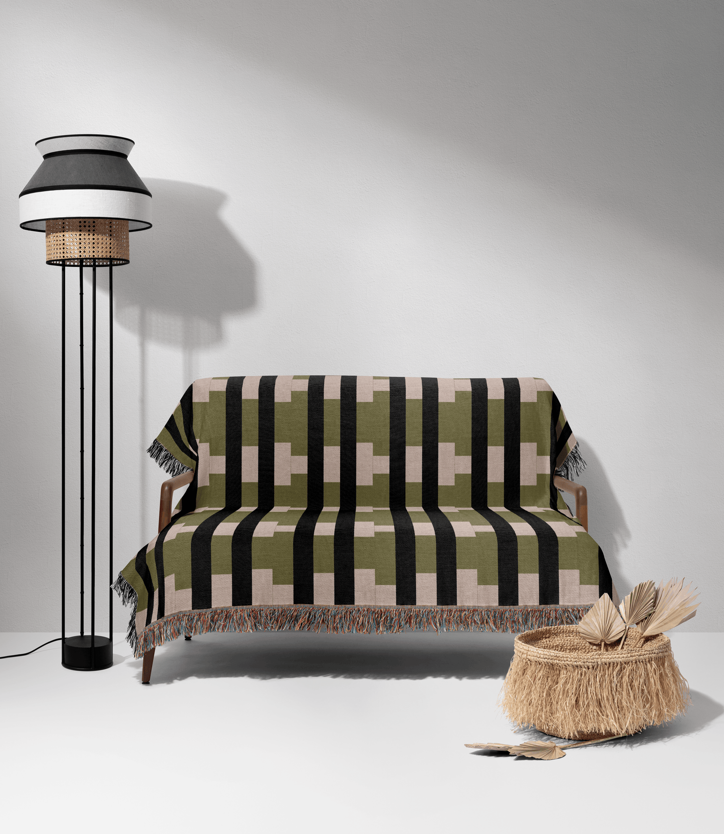 Olive Green & Cream Geometric Pattern – Modern Boho Decor