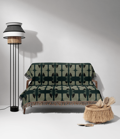Sage Green & Teal Abstract Botanical Design – Mid-Century Modern Style