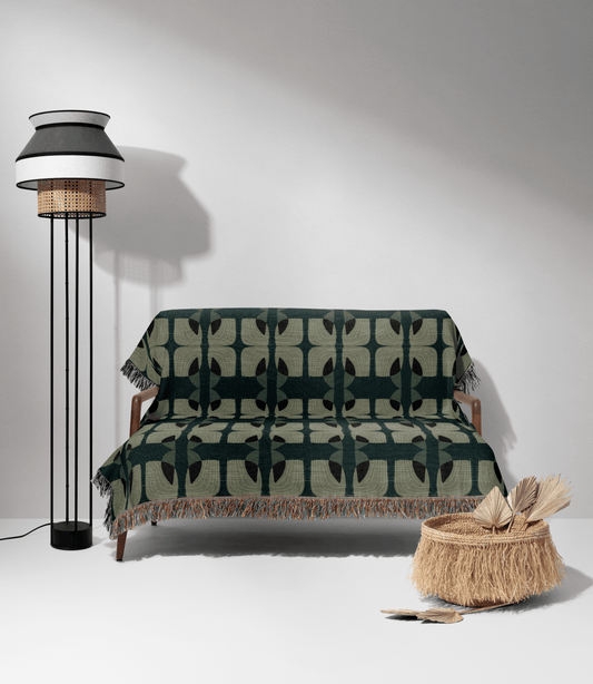 Sage Green & Teal Abstract Botanical Design – Mid-Century Modern Style