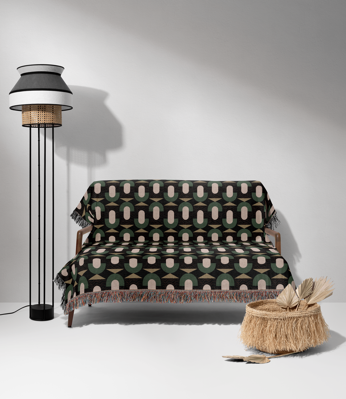 Green Mid-Century Geometric Woven Throw