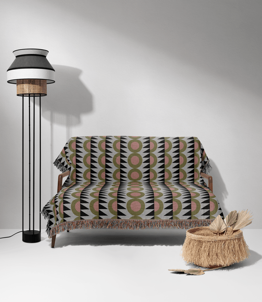 Vintage-Inspired Geometric Striped Woven Throw Blanket