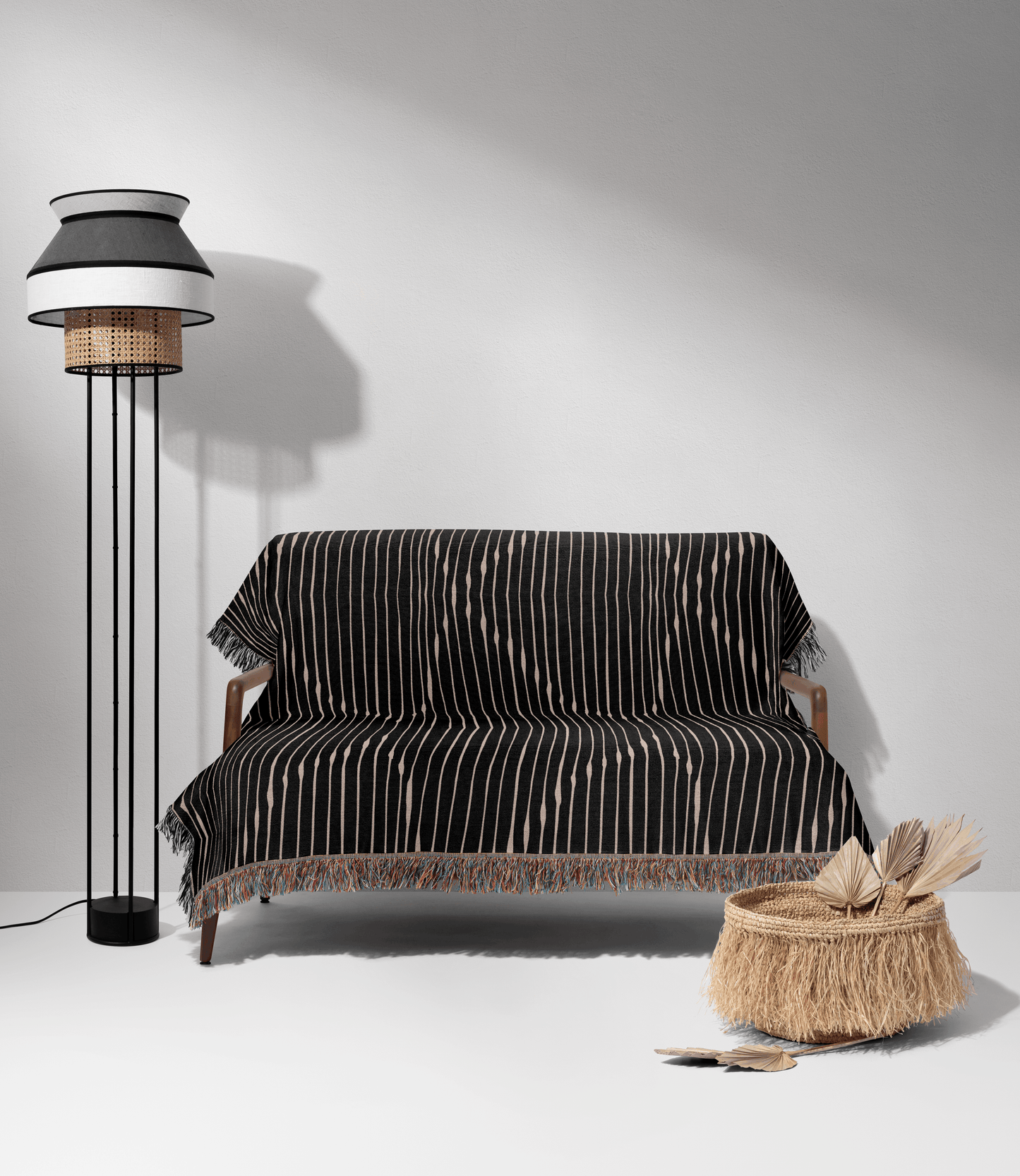 Black & Beige Zigzag Stripes – Modern Geometric Woven Throw Blanket