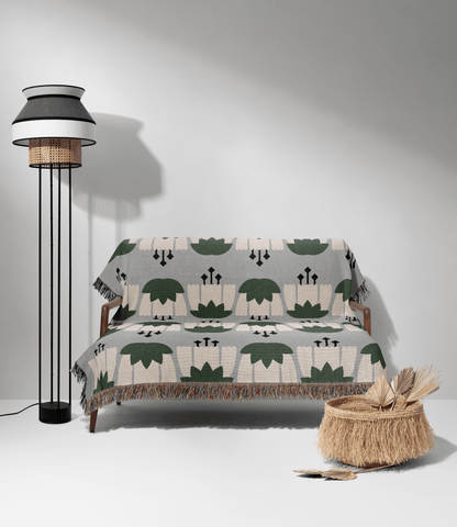 Baby Blue Nordic Floral Woven Blanket