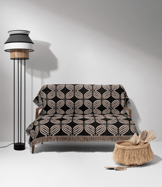 Modern Geometric Floral Woven Cotton Blanket