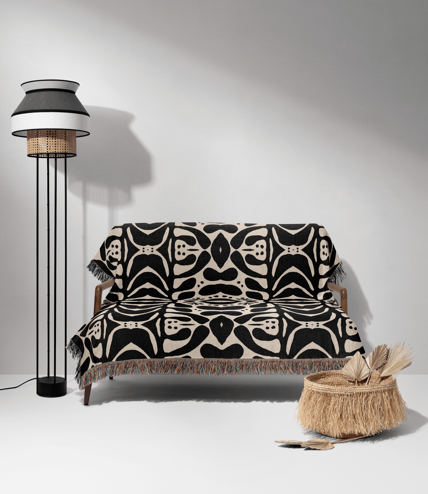 Black & Ivory Organic Motif Woven Throw Blanket