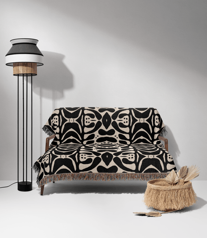 Black & Ivory Organic Motif Woven Throw Blanket