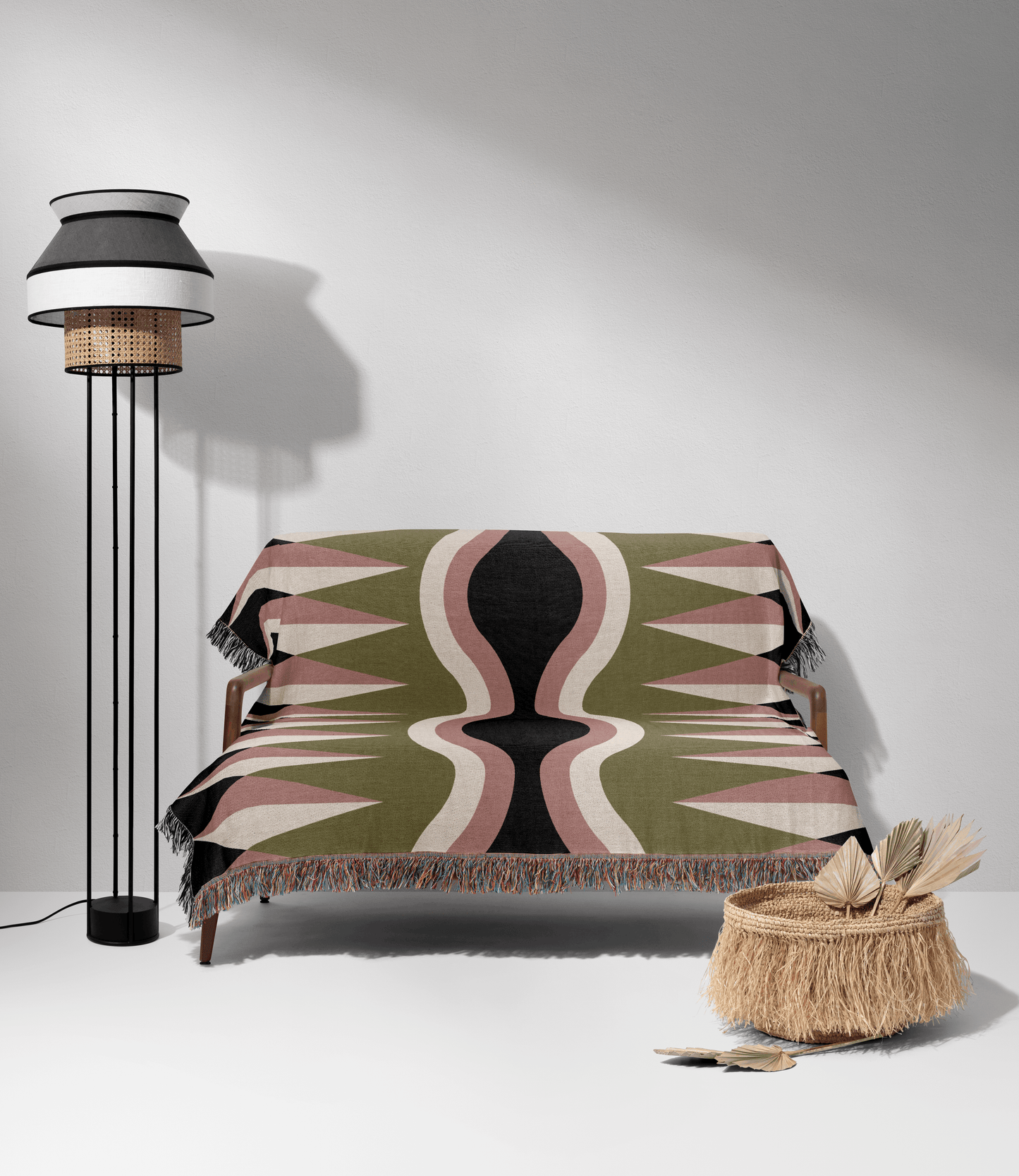 Olive Green and Pink Wavy Zigzag Throw Blanket