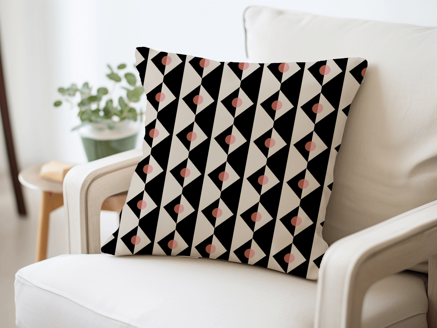 Modern Geometric Checker Woven Pillow in Black, White, and Pink