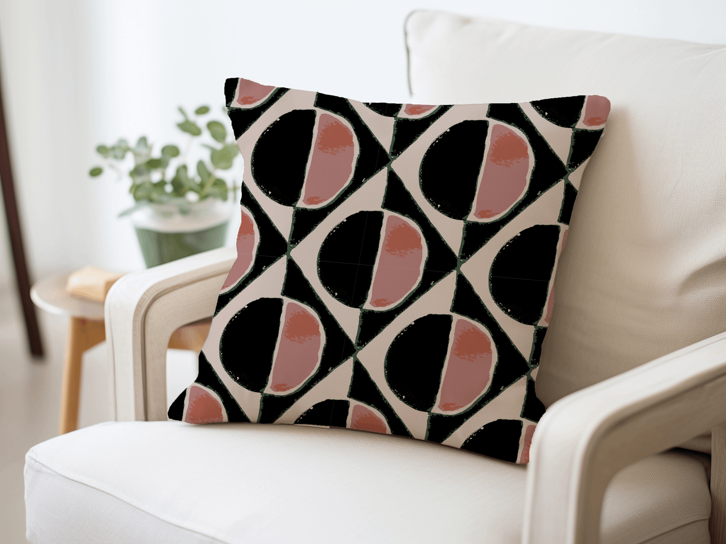 Modern Geometric Circle and Triangle Woven Pillow