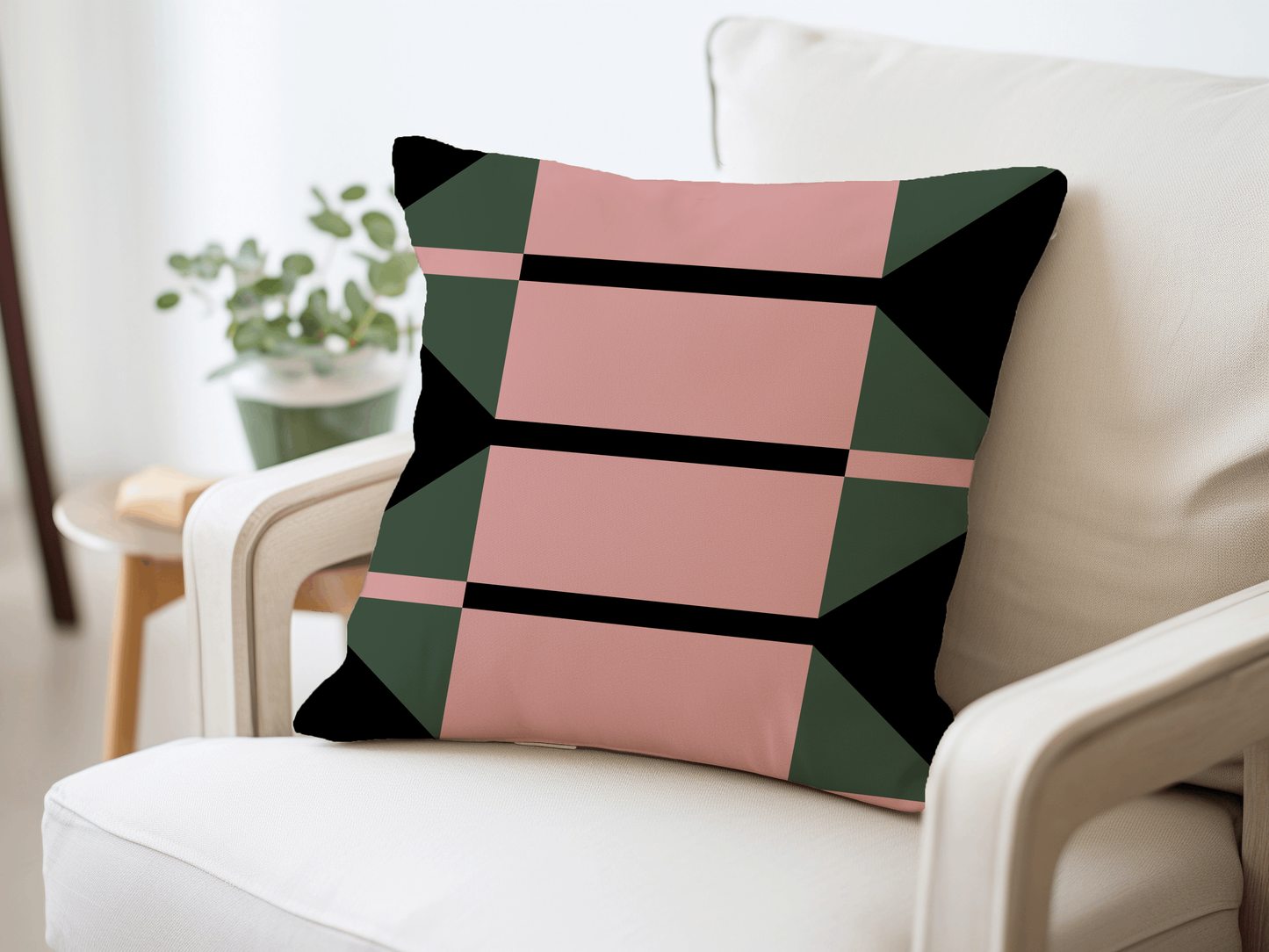 Pink, Green, and Black Geometric Woven Pillow