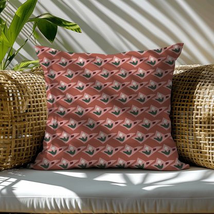 Terracotta, Pink, and Green Geometric Floral Woven Pillow