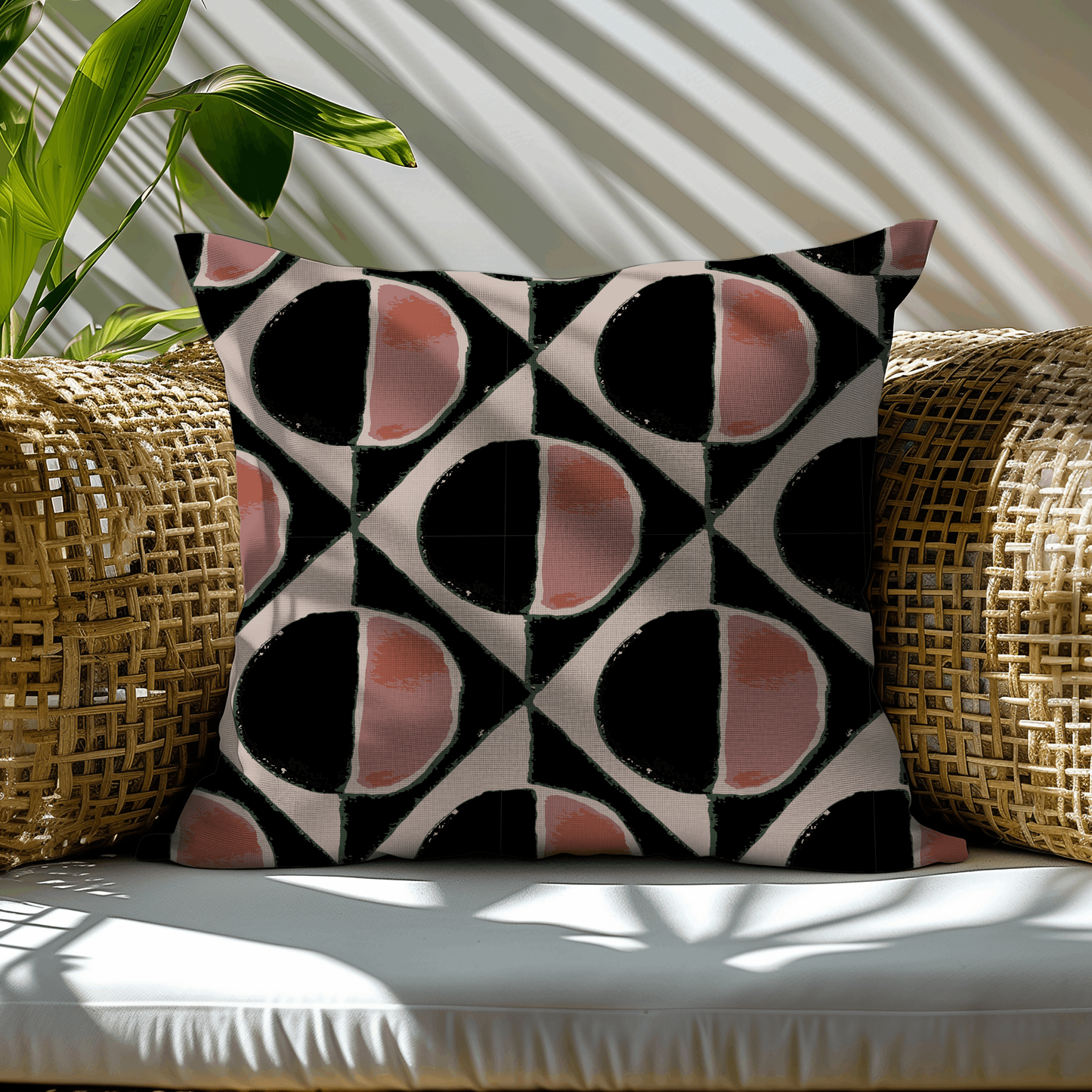 Modern Geometric Circle and Triangle Woven Pillow