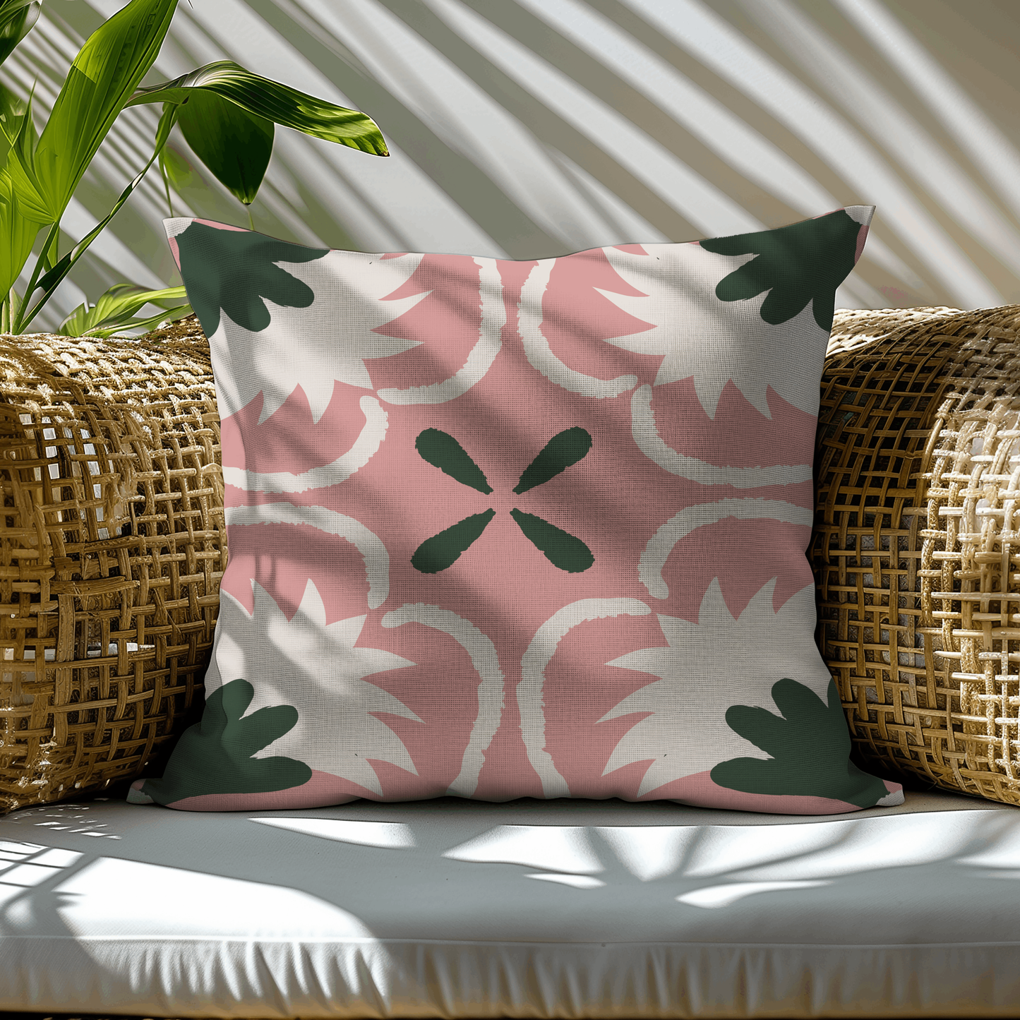 Pink and Green Floral Abstract Woven Pillow