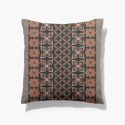 Vintage 70s Inspired Orange and Green Floral Stripe Throw Pillow
