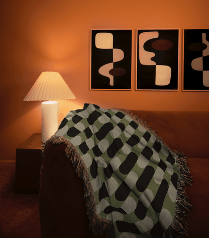 Modern Blue and Green Geometric Woven Throw Blanket