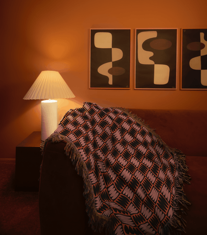 Rust and Mauve Geometric Woven Throw Blanket