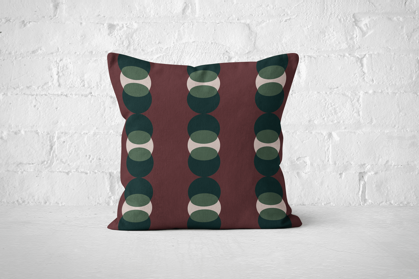 Modern Burgundy and Green Woven Pillow