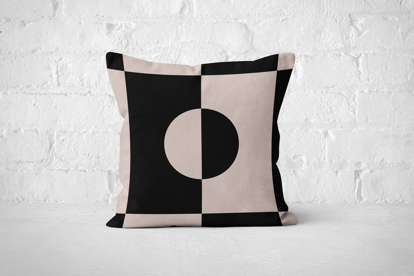 Minimalist Black and Beige Geometric Woven Pillow