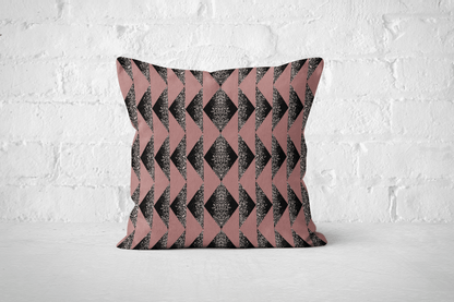 Art Deco Diamond Pattern Woven Pillow in Rose and Black