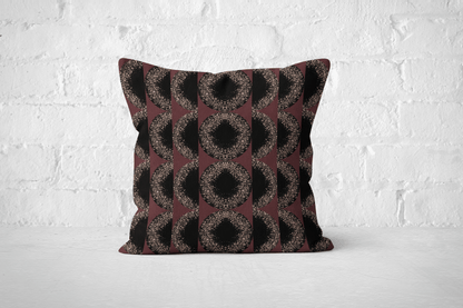 Glam Black & Burgundy Circular Woven Pillow