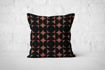 Black and Burnt Orange Retro Geometric Throw Pillow