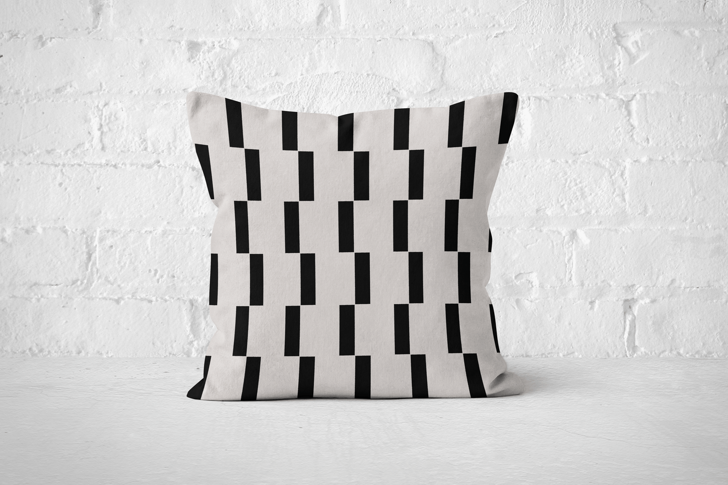 Modern Minimalist Throw Pillow – Black and Ivory Geometric Block Pattern
