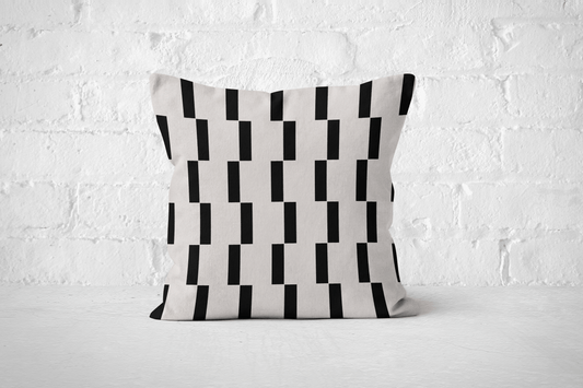 Modern Minimalist Throw Pillow – Black and Ivory Geometric Block Pattern