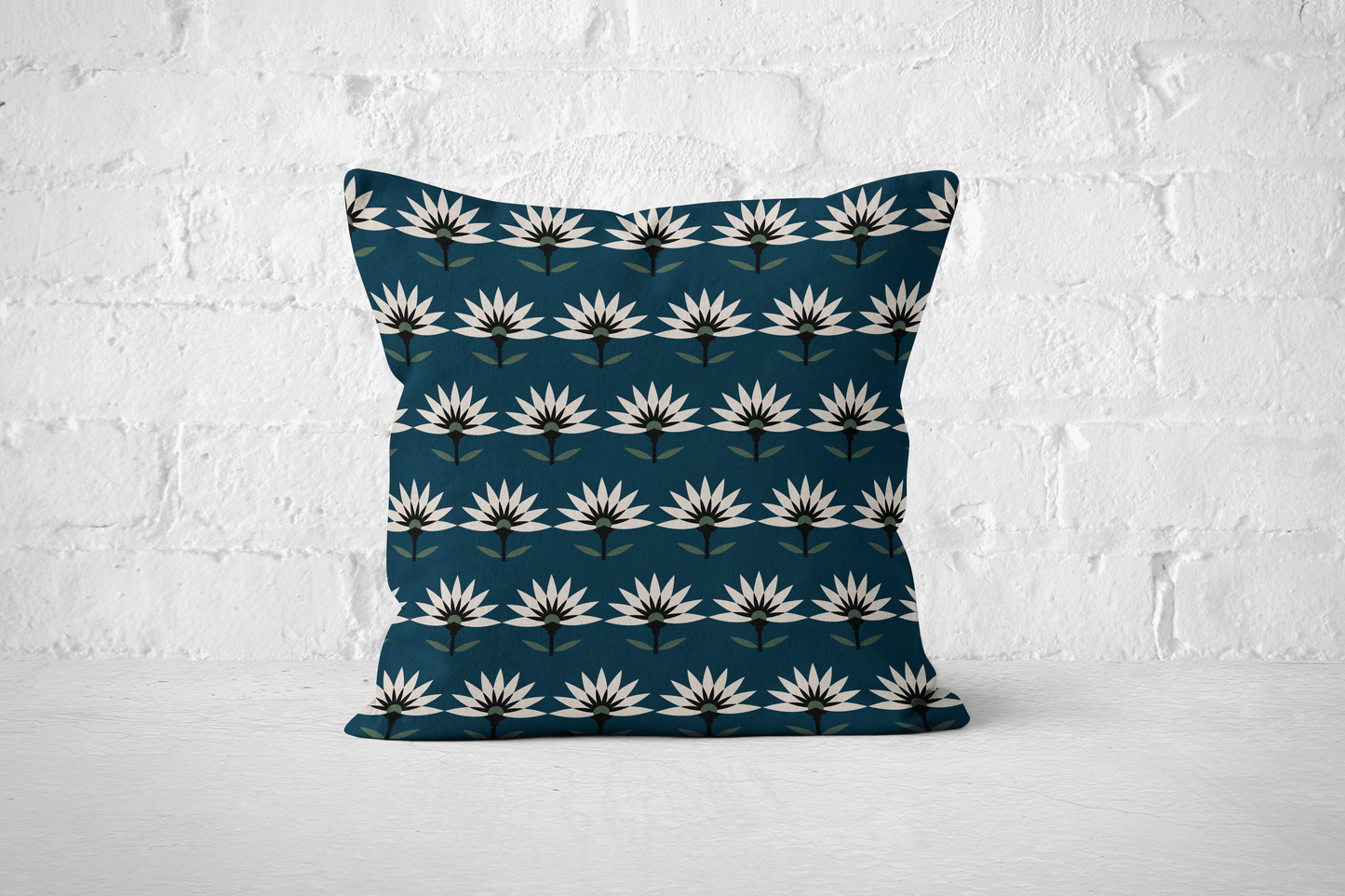 Blue Art Deco Flower Woven Pillow