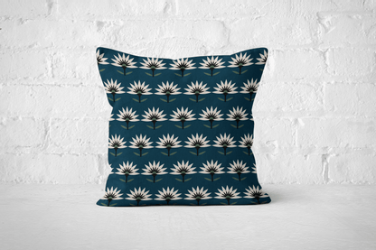Blue Art Deco Flower Woven Pillow