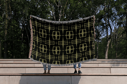Olive Green and Blank Retro Throw Blanket