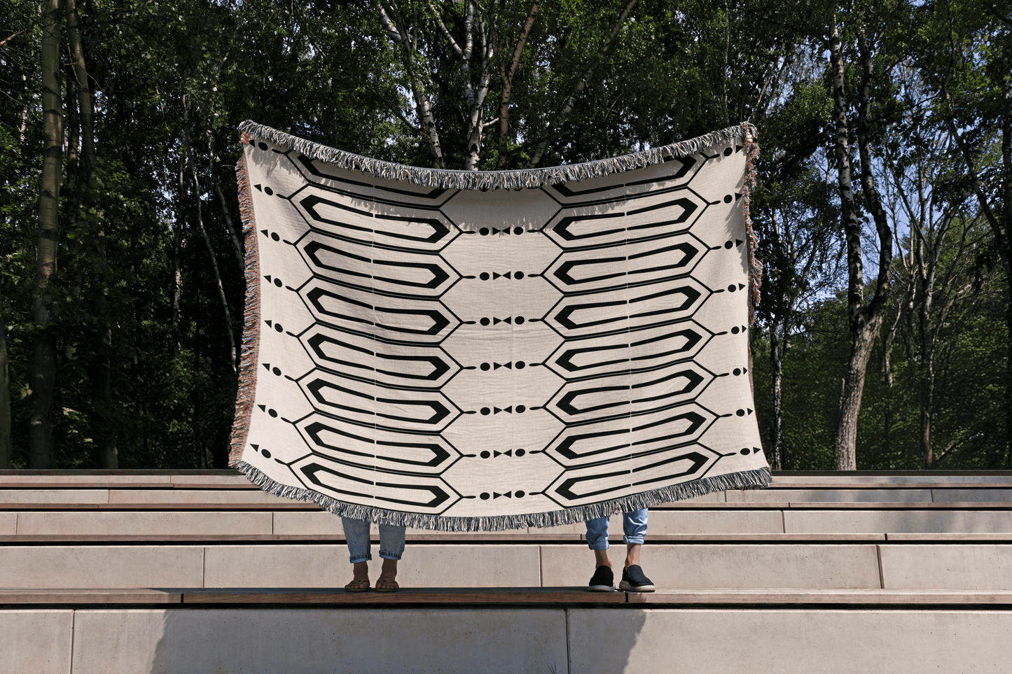 Black & Ivory Folk Throw Blanket